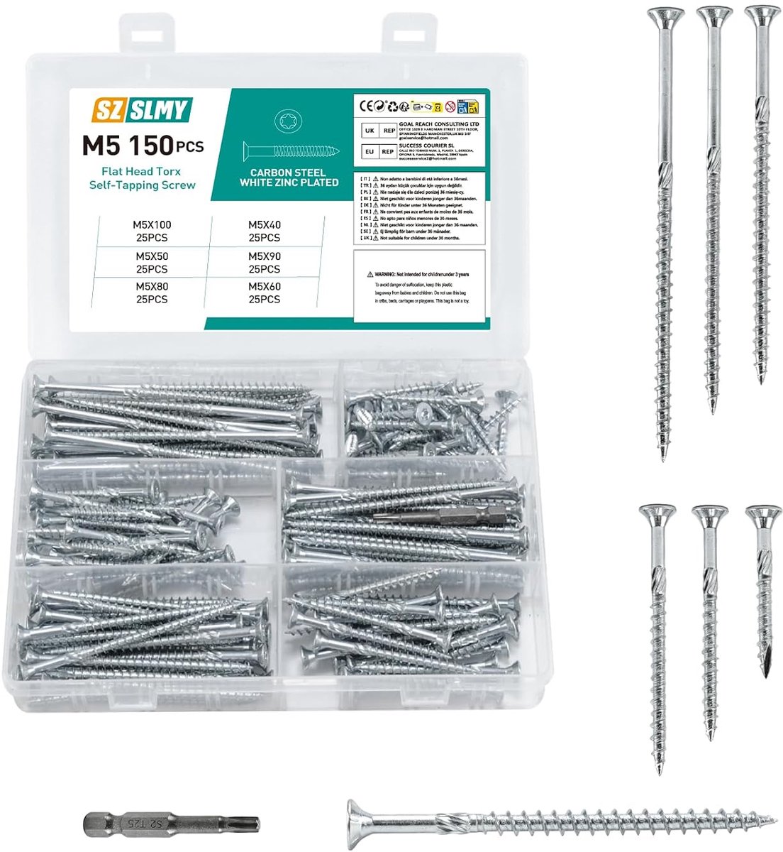 Houtschroeven 150 stuks - M5 Torx-schroeven - verzonken - zelftappende schroevenset voor reparatie - SnelShoppen