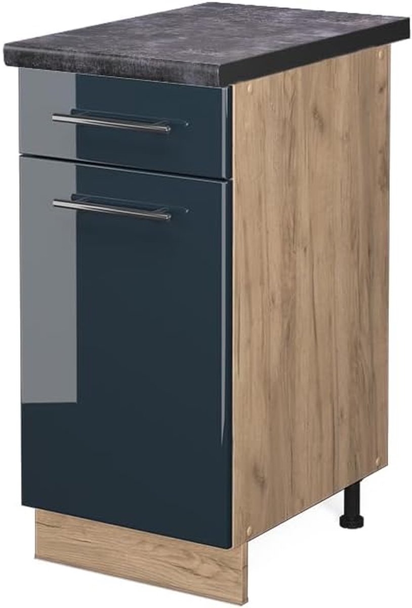 Keukenkast Lade - Onderkast Keuken - Keuken Organiseren - Soft-close Scharnieren - 40 cm - Donkerblauw Hoogglans