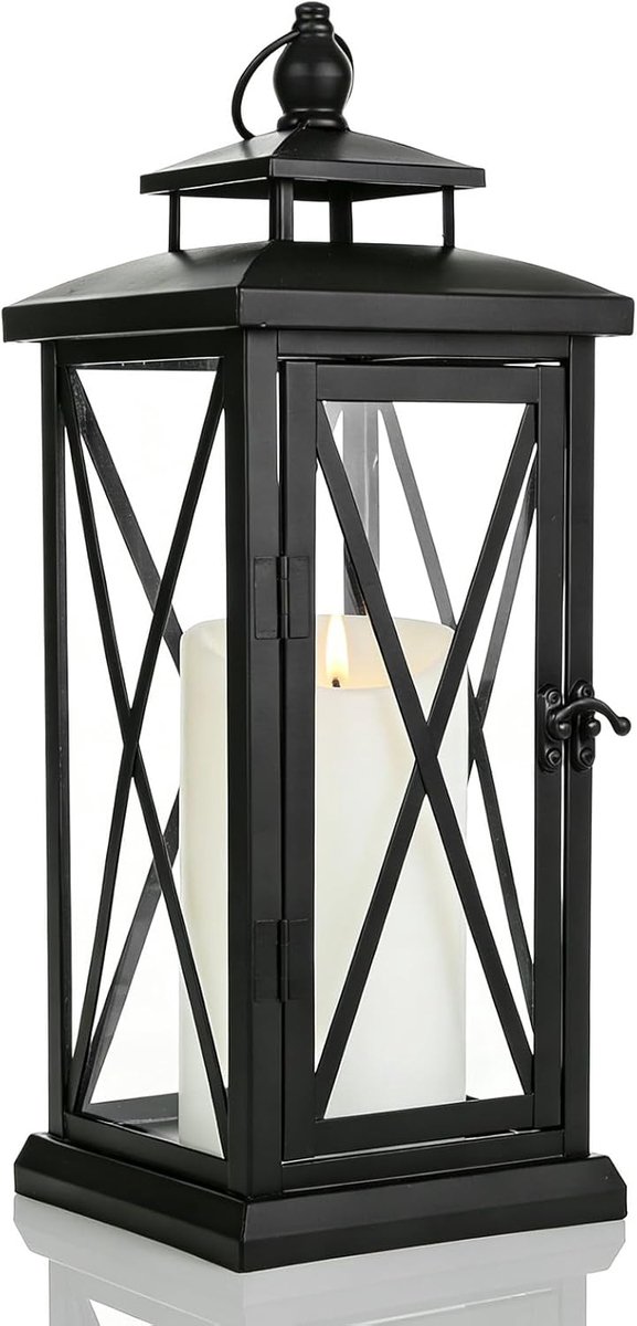 Lantaarn zwart 28,5cm - metalen lantaarns - decoratief voor kaarsen - perfect voor buiten en binnen - SnelShoppen