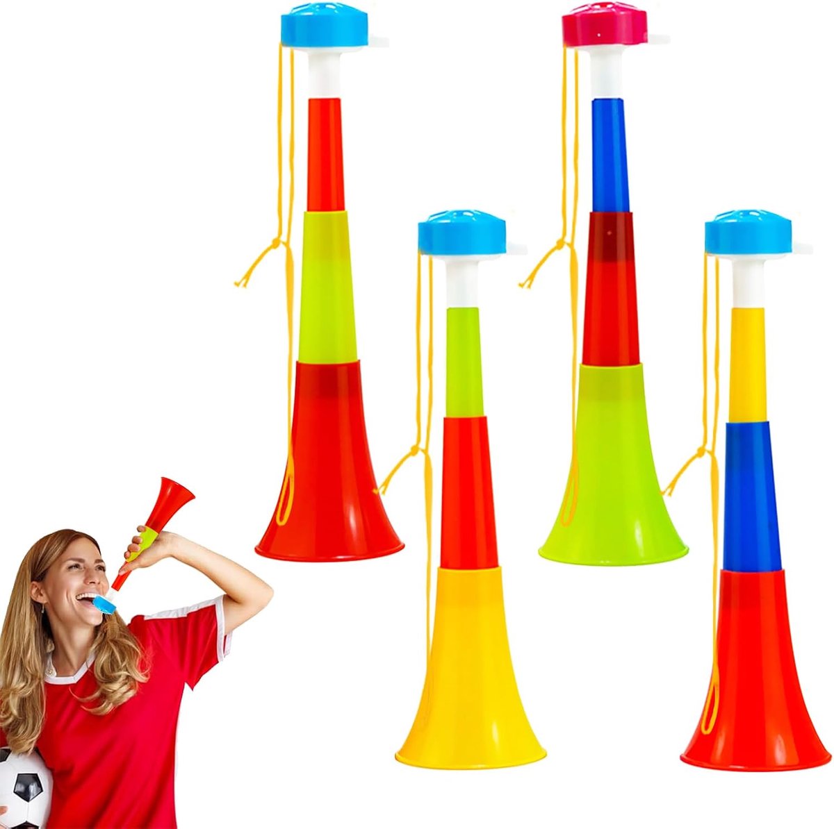 Vuvuzela set 4 stuks - hoogwaardig kunststof - krachtige klank - ideaal voor sportevenementen - SnelShoppen