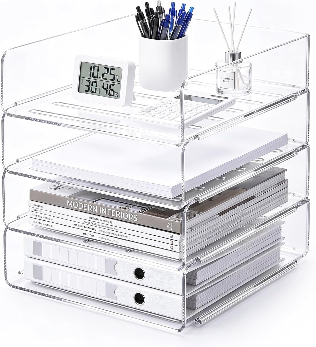 Bureau-organizers A4 - stapelbaar - transparant acryl - overzichtelijke documentenbak - SnelShoppen