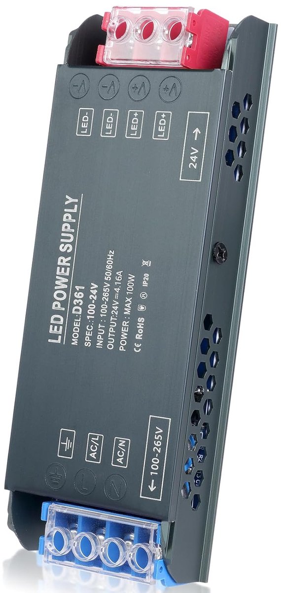 LED transformator 24V 100W - vervangt halogeenlampen - constante spanning - veilig voor LED strips - SnelShoppen