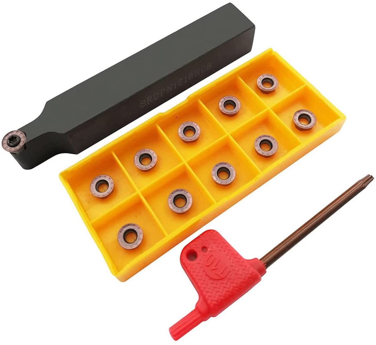 10 stks RPMT08T2MOE Indexeerbare Carbide Frees Inserts Blade Frees met 5/8"/16mm SRDPN1616H08 Indexeerbare Carbide Frees Gereedschapshouder Metalen Draaibank Snijgereedschap