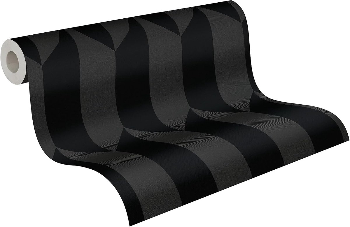 Behang met metallic look in zwart, metallic – behang met geometrisch design 10,05 x 0,53 m van COSMOPOLITAN – 790868