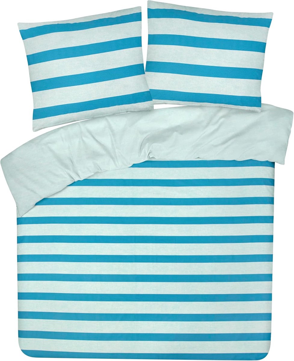 Dekbedovertrek 200x200 cm - 100% katoen - gestreept blauw - voor een frisse uitstraling - SnelShoppen