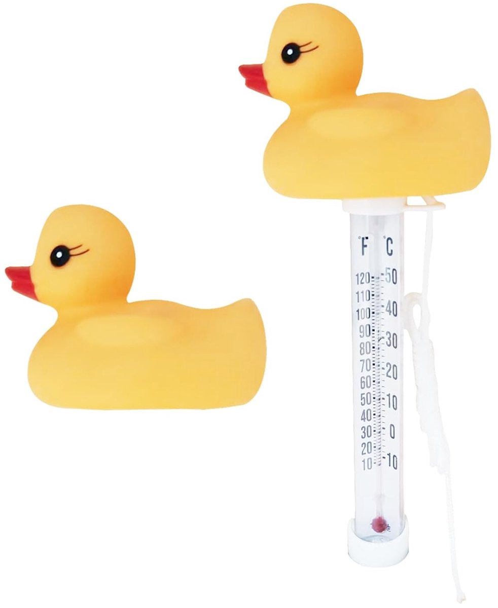 waterthermometer, zwembadthermometer, cartoon-design, onbreekbare thermometer met koord, geschikt voor zwembad, badkuip, aquarium (eend)