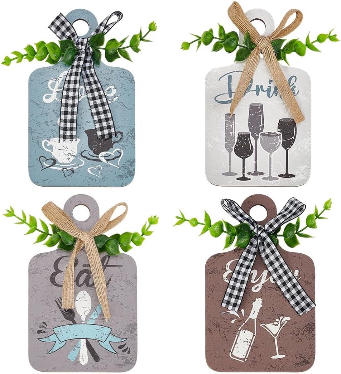 PandaHall 4 stuks keuken muur decor houten bord, eten drinken liefde genieten houten bord keuken muur decor opknoping plaques boerderij eten bord voor thuis keuken eetkamer woonkamer bar café