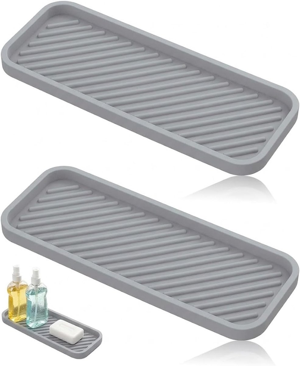2 stuks Silicone Spülbecken Organizer, Keuken Organizer, Silicone Aftropfmatte Spüle Schnelltrocknend Keuken Spüle Schmal Silikonablage für Schwämme Seife(grijs)