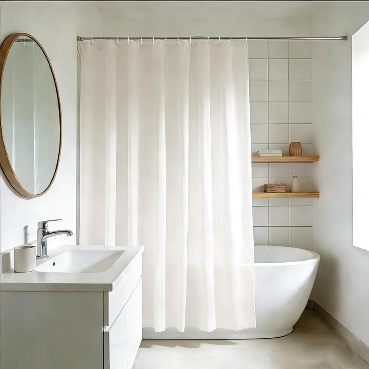 Douchegordijn van wasbaar polyester waterafstotend crème | polyester badgordijn, waterafstotend, met metalen ogen, breedte 200 x hoogte 200 cm
