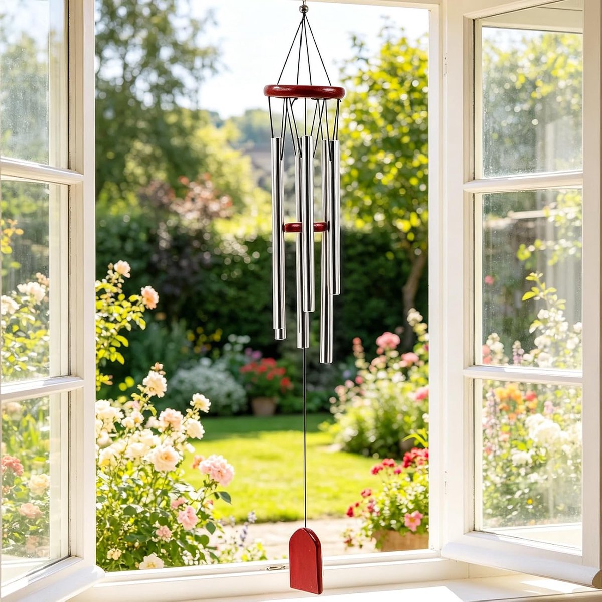 Windgong voor buiten, 65 cm aluminiumlegering, windgong, 6 buizen, windgong, decoratie, windgong, metaal, hangende deurbel, windgong, tuin, klokkenspel voor kamer, balkon, tuin (roodbruin)
