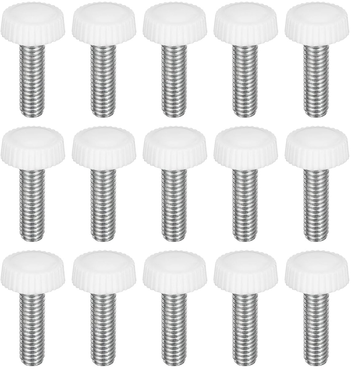 25 stuks M6 x 20 mm gekartelde kopschroeven, verzinkt, van koolstofstaal, kunststof vergrendelingsknoppen met ronde kop voor schroeven, snelvergrendeling, wit