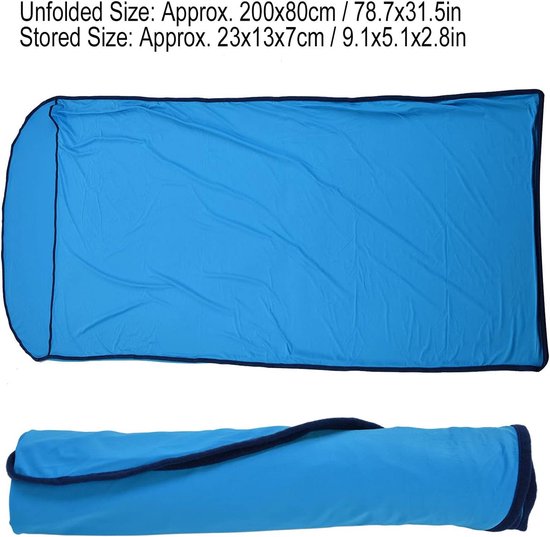 Slaapzakvoering - Reislaken Slaapzak - Reizen en Kamperen - Ultralicht en Ademend - 200x80 cm - Blauw — afbeelding 4