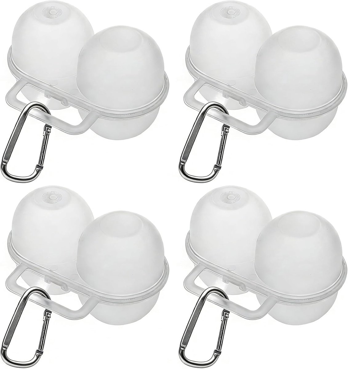 4 stuks eierhouders voor 2 eieren, eierbox, draagbare eierdoos met karabijnhaak, eierhouder, kunststof, transparant, voor koelkast, keuken, outdoor, picknick, camping