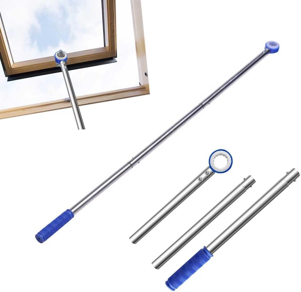Stang Dakraam Bedieningsstang Raamgreep Verlenging Raamopener Stang Bedieningsstang Voor Het Openen Van Dakramen (116 Cm Blauw)