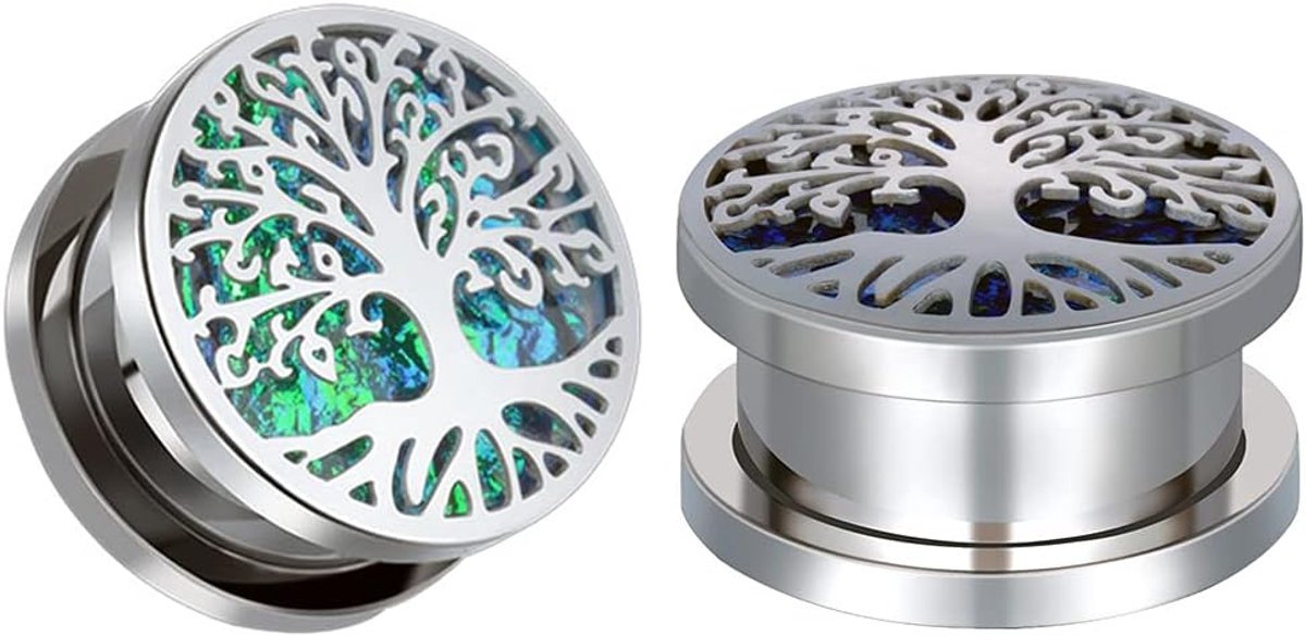 Fake Opal Life Tree Meters voor Oren Zilveren Schroef Terug Upgrade Plugs en Tunnels Vlees Brancards 8mm tot 25mm.
