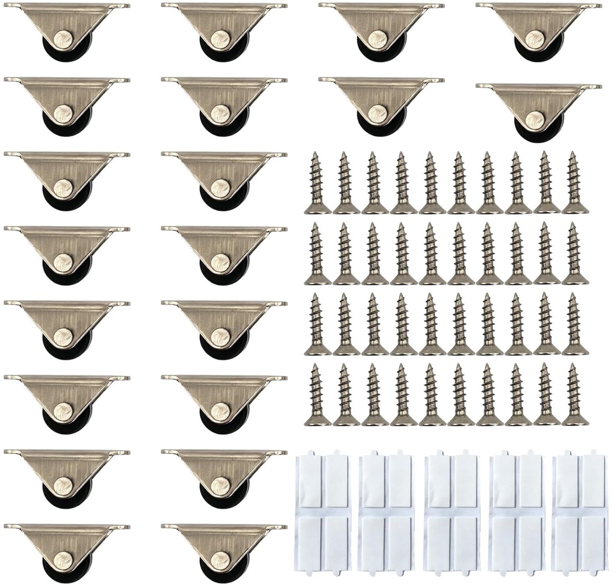 Mini Vaste Rollen, 20 Stuks, 12,7 mm Grijs, Rubber Wieltje | Voor Lades, Opslagdozen, Gereedschapskisten, 40 Schroeven Inbegrepen, Kleine Richtingrollen