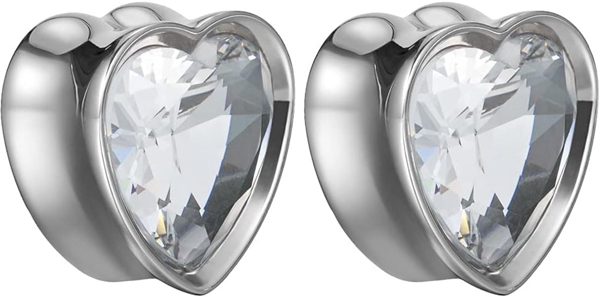 Staal hartvorm zirkoon dubbel uitlopende zadeloortunnel 0 g plugs bee expander gauge 8 mm - 25 mm verkocht als paar, 3/4"-19mm, Metaal, zandsteen,