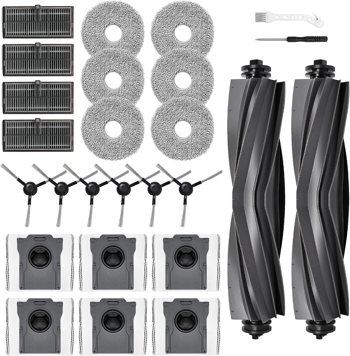 Accessoires voor Dreame L10s Ultra Gen 2/L10s Pro Ultra Heat/L40 Ultra AE/Mova E30 Ultra/X30 Ultra stofzuiger reserveonderdeel, 2 hoofdborstels, 6 reinigingsdoekjes, 6 stofzakken, 6