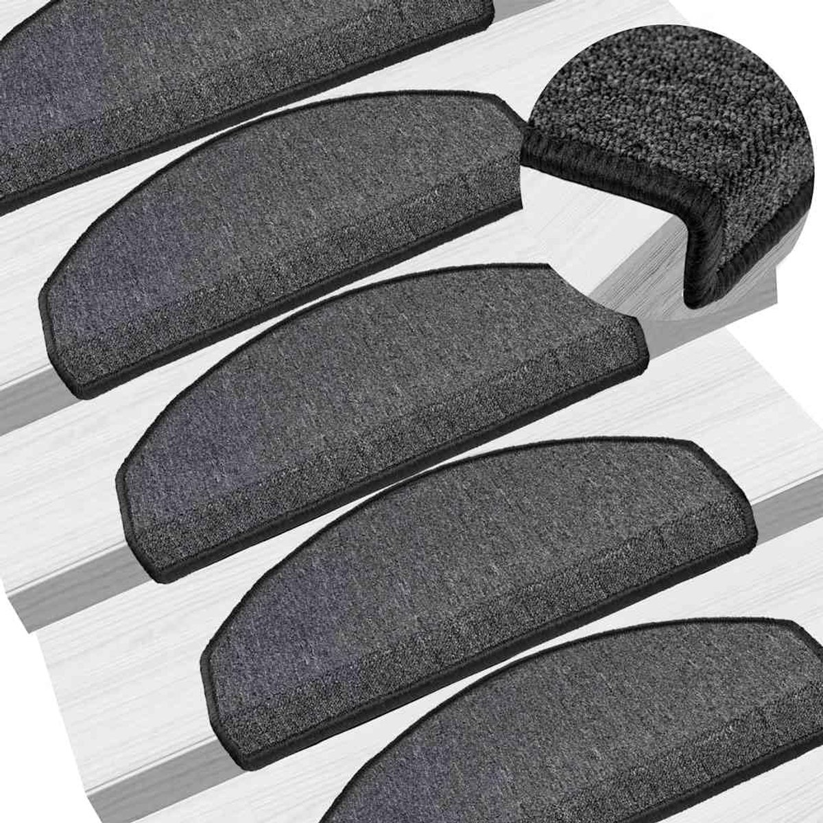 Trapmatten 30 Stuks 65x24x4 cm Antraciet Halfrond | 100% getuft PP, geluiddempend, antislip, wasbaar, opvouwbaar, met dubbelzijdige tape