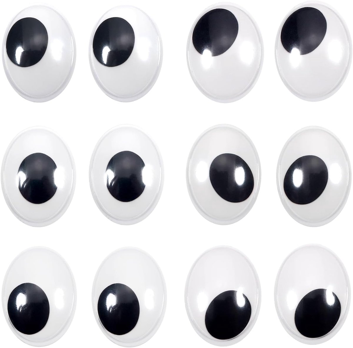 Ogen, zelfklevend, groot, ovaal, 40 mm, zwart, wit, kunststof ogen voor scrapbooking, kunsthandwerk, accessoires, 100 stuks