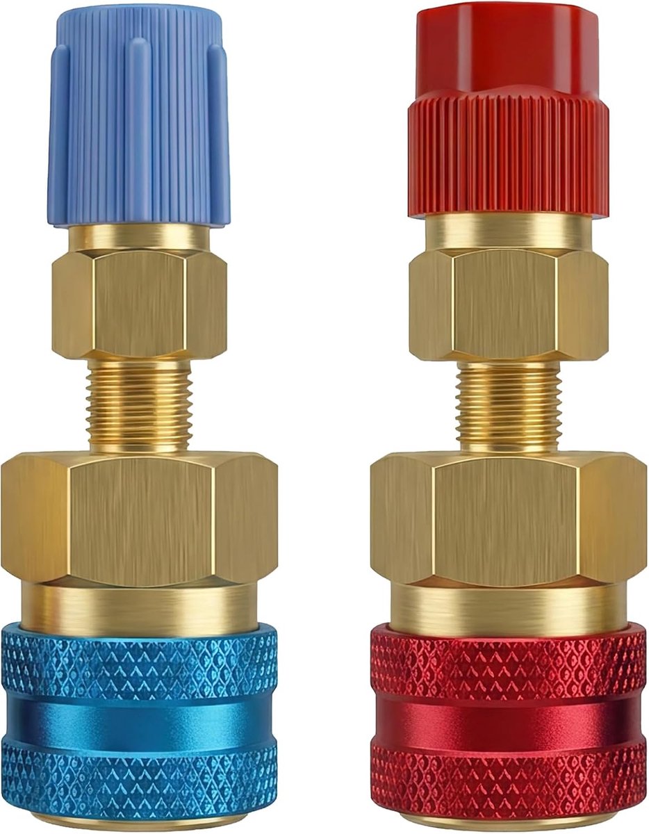 Adapters van R1234yf Naar R134a, Messing Snelkoppelingenset Voor Hoge/Lage Druk, Aansluiting Voor Het Bijvullen vn Koelmiddel in Auto-Airconditioning, 1/4 Sae-Aansluiting Voor Airco-Bijvulslang