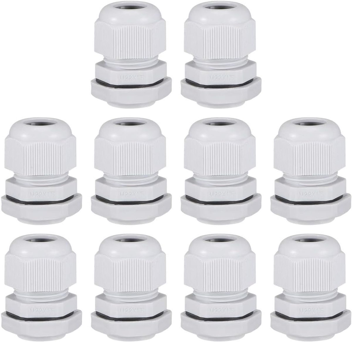 Sourcing map 10 stuks 7 mm-12 mm kabelwartels M22 x 1,5 waterdichte contramoer met sluitring wit