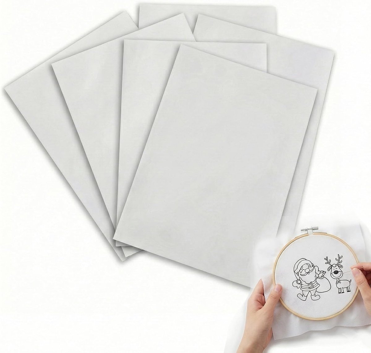 6 stuks A5 (21 cm x 14,8 cm) zelfklevende lont, in water oplosbaar, bedrukbaar borduurpapier, geschikt voor het afdrukken of tekenen van motieven, hand- en machinaal borduurwerk