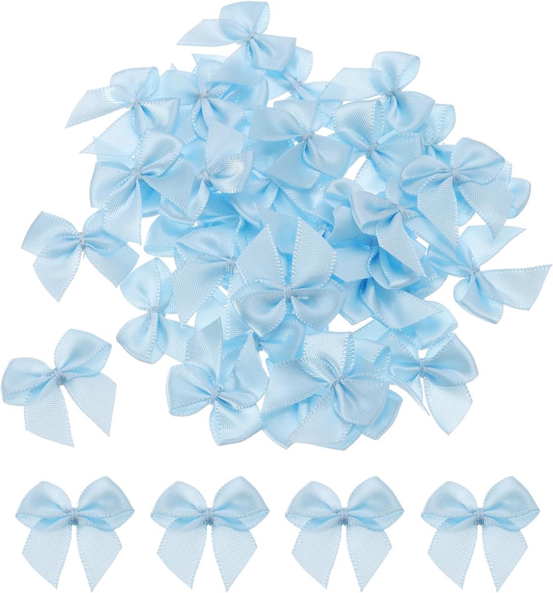 Strikken van lint, 3,5 cm, mini-bloemen van satijn, van stof, voor knutselen, naaien, bruiloft, verjaardag, lichtblauw