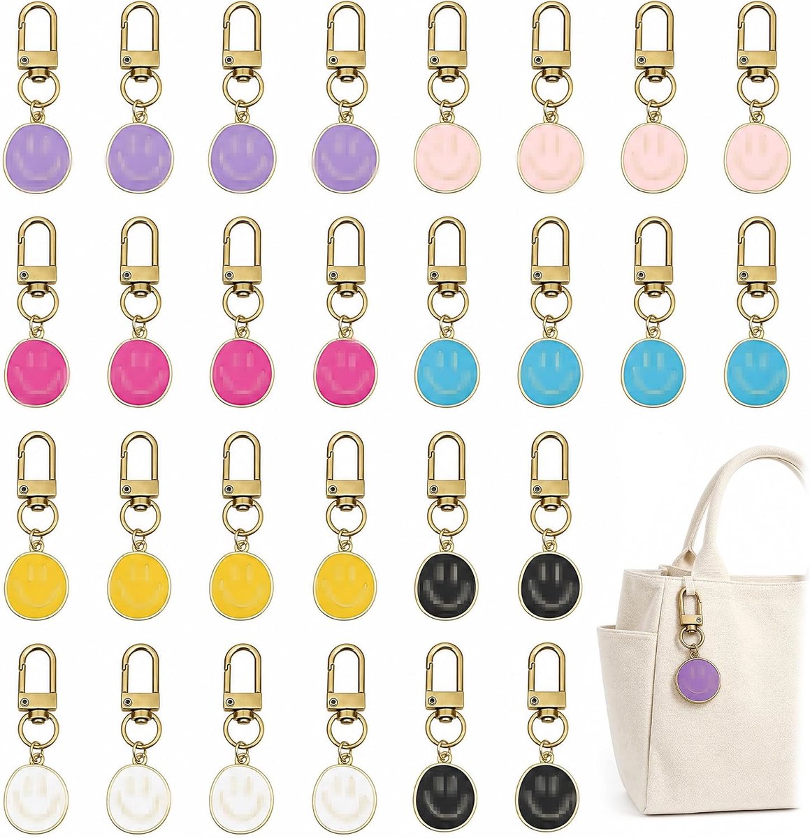 28 stuks sleutelhangers, 7 kleuren, kleine hangers voor tassen | Sleutelhanger in 7 kleuren