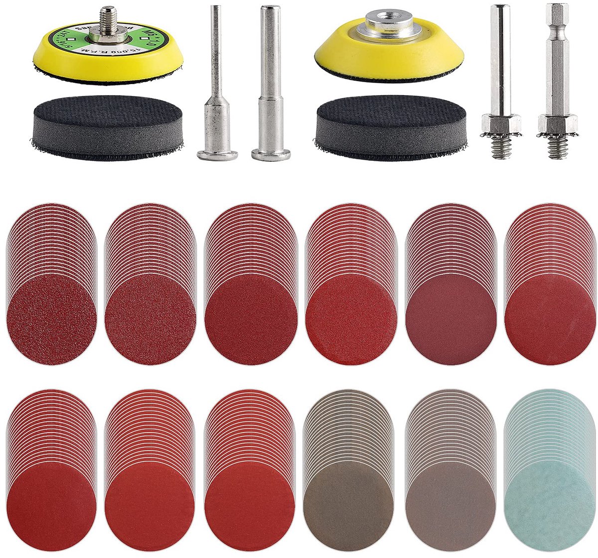 240 stuks 5 cm slijpschijven pad variatiekit voor boormolen roterende tool beugel met 2 stuks 1/8 inch en 1/4 inch schacht achterplaat, slijppads inclusief 80-3000 korrels