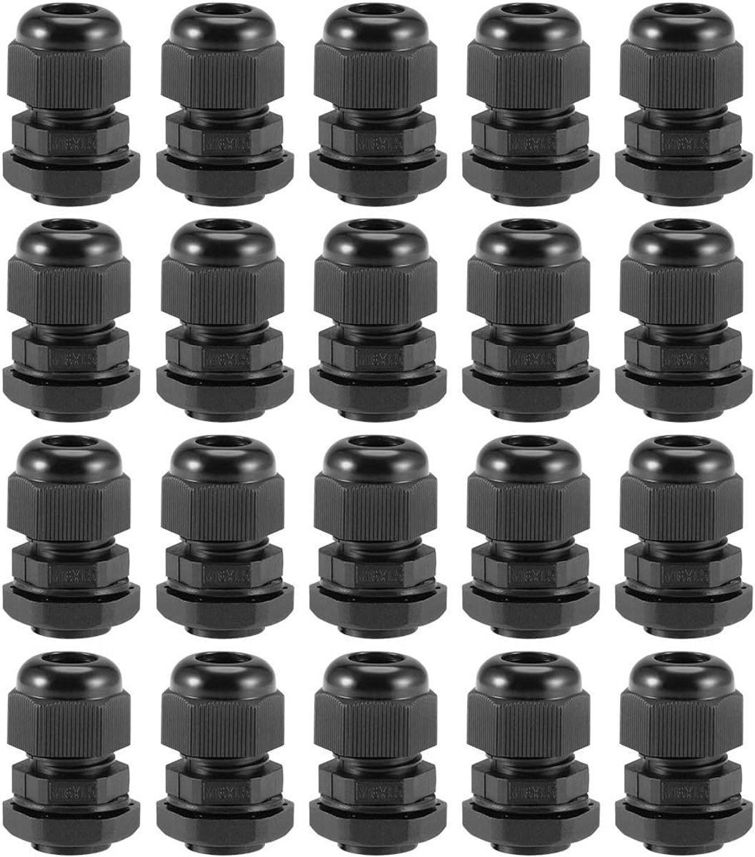 Sourcing map 20 stk.4mm-8mm M16x1,5 kabelwartels waterdichte contramoer met sluitring zwart