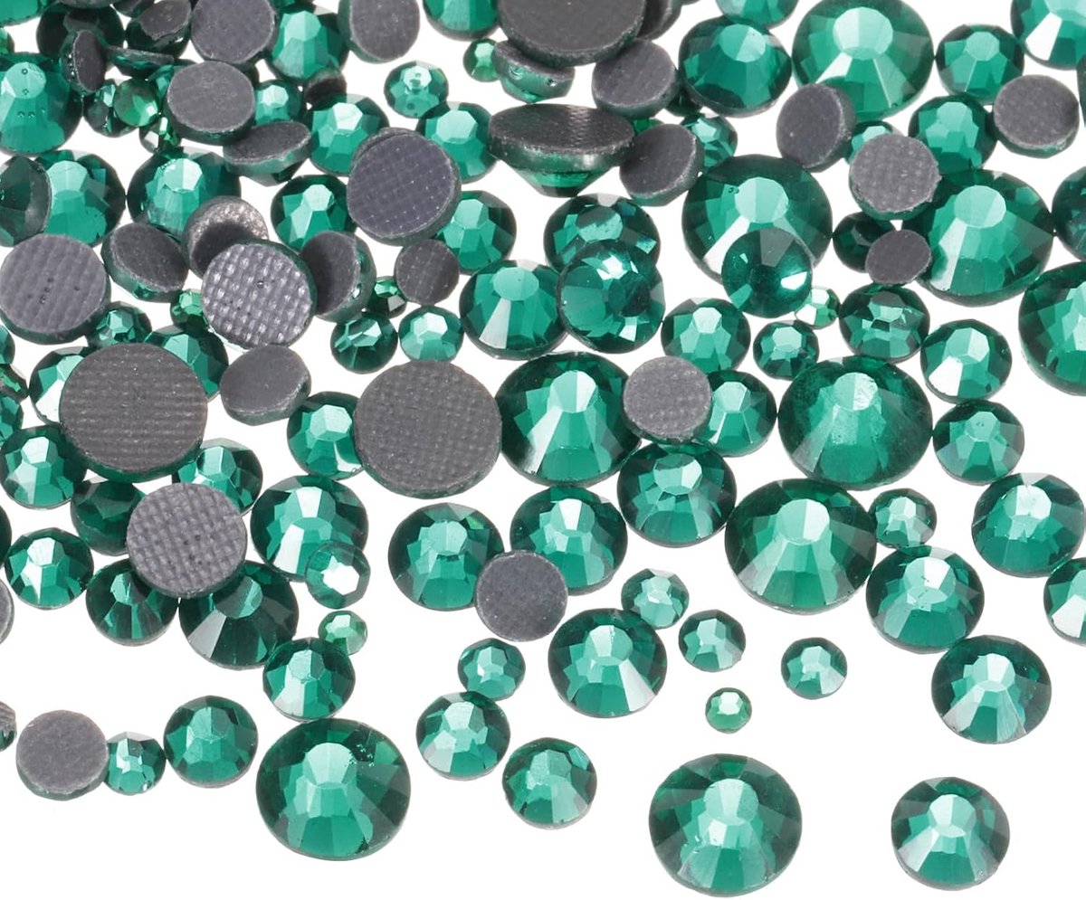 Hotfix, 1036 stuks strass-steentjes, platte kristallen, glazen steentjes met helder zak, nageldesign, set voor knutselen, kleding, doe-het-zelfdecoratie, 5 maten, SS6-SS30, set groen
