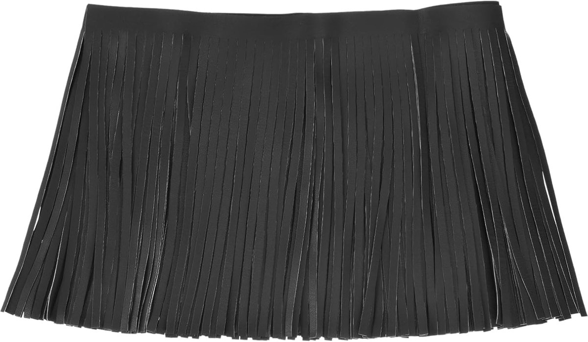 1 Iarda 20,3 cm franjes van kunstleer, dubbelzijdig genaaide franjes voor naaien, doe-het-zelf kleding, handwerk, decoratie, rok, zwart