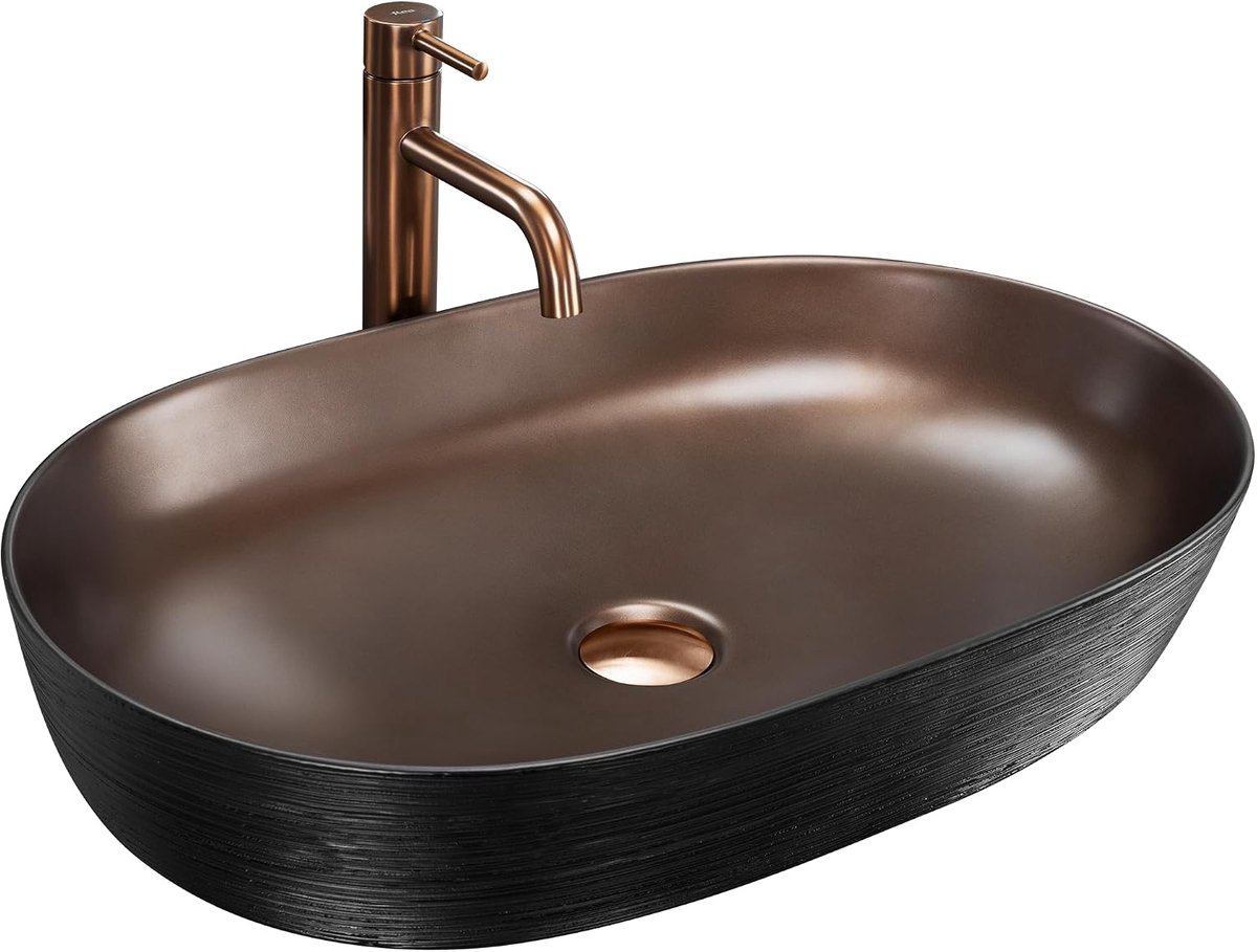 Opzetwastafel CLEO 61 Copper Bush/Black keramische wastafel badkamer 41 x 60,5 x 14 cm keramiek (koper/zwart)