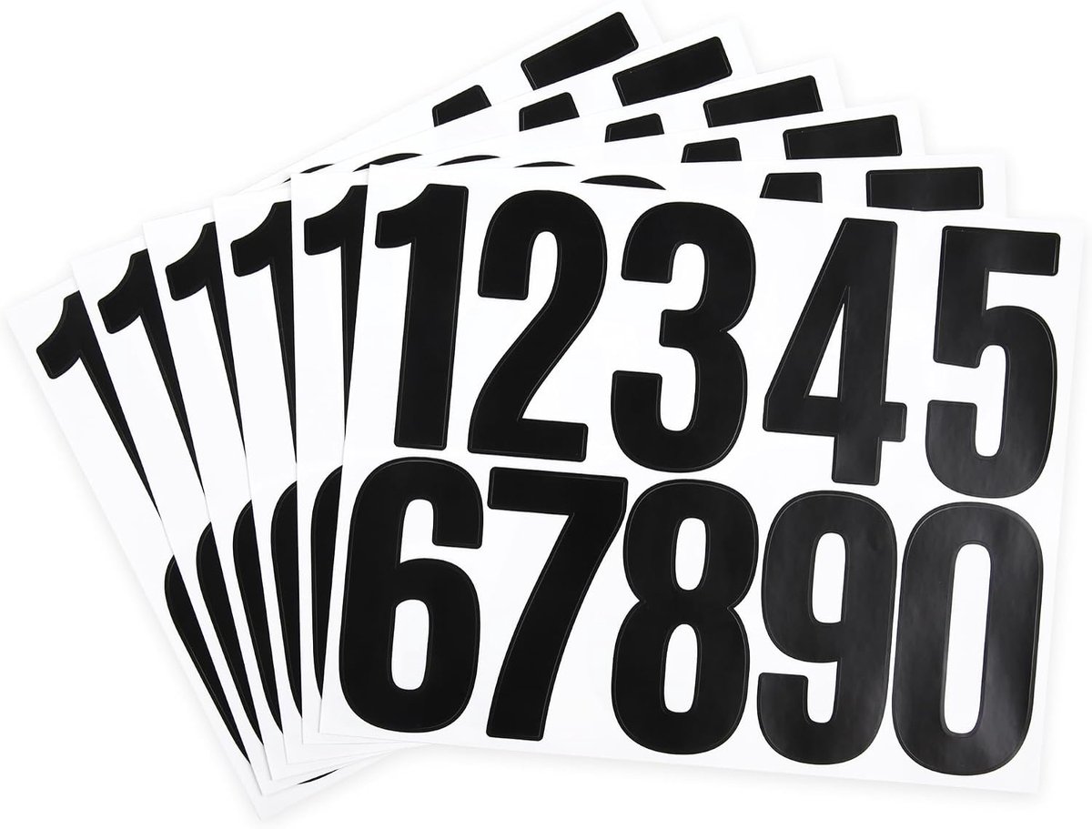 Brievenbusnummers: 6 vellen nummerstickers - waterdicht en zelfklevend voor adres, teken, deur (7,6 cm zwart, 60 stuks)