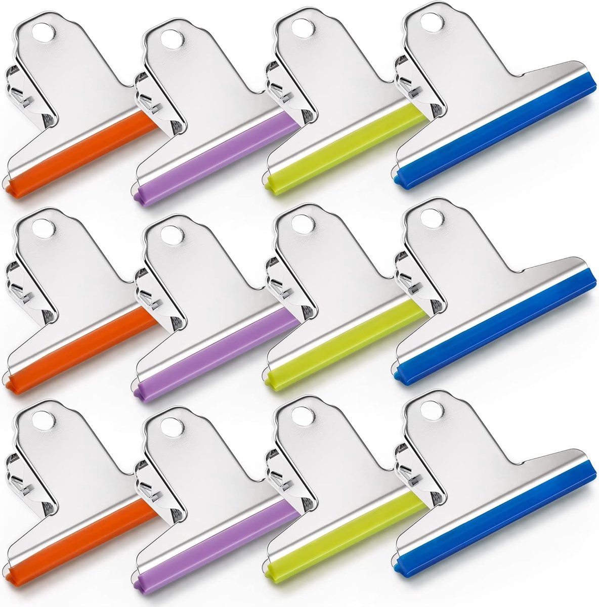 12 Stuks Metalen Zaksluiting Clips - Roestvrij Staal Met Silicone Strip en Sterke Veerkracht - Brief Clips