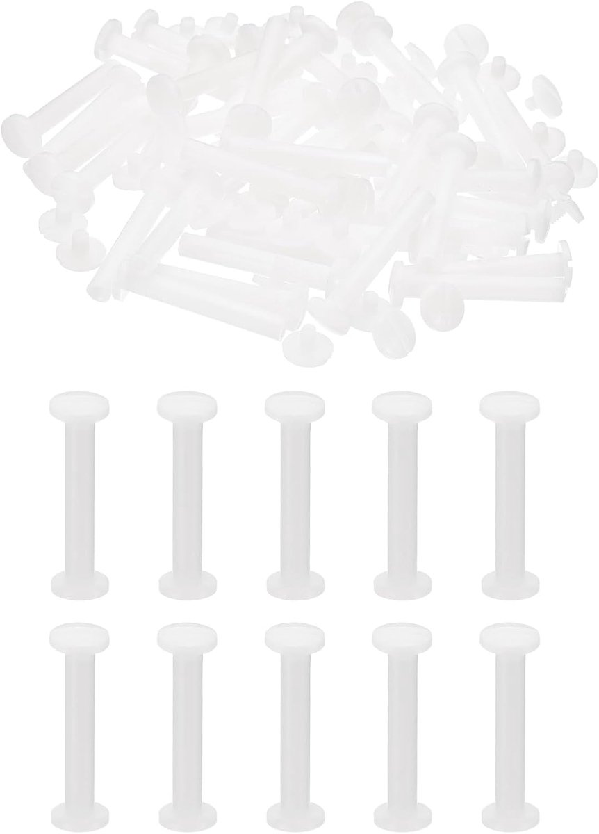 30 mm Chicago-schroeven, 40 sets plastic Chicago-schroeven met sleufkop bindpaal 5,5 mm OD schroefbouten lederen klinknagels bevestigingsmiddelen connectoren wit voor lederen riem plakboek