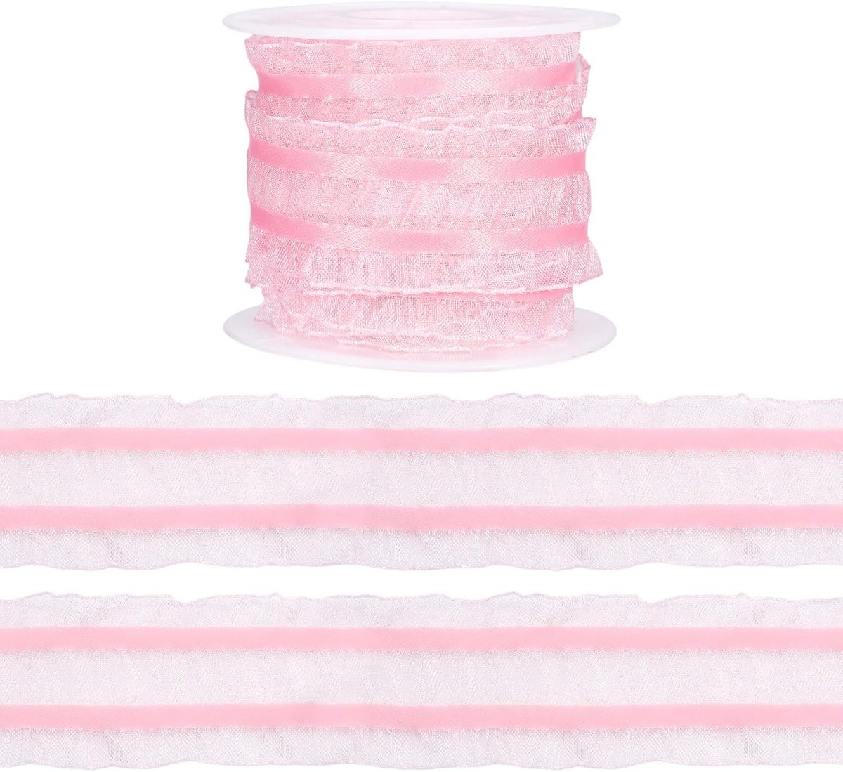 5 Yards Roze Dubbele Ruche Kant Trim Elastische Organza Geplooide Kant Lint Chiffon Trimmen Voor Diy Naaien Ambachten Gift Pakket Bruiloft Decor
