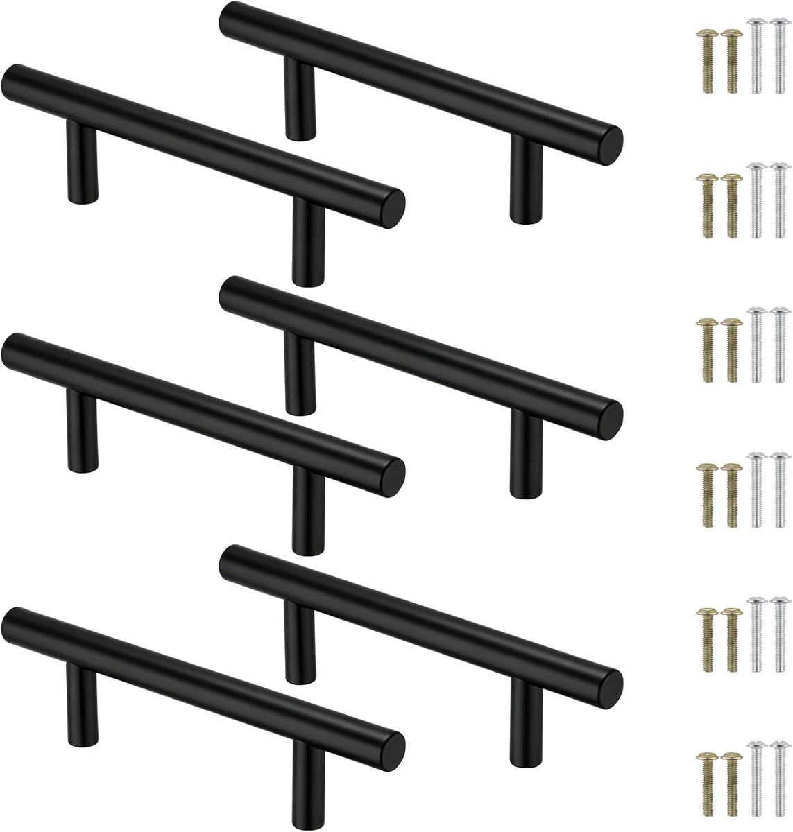Zwart, 6 Stuks Keukengrepen 76mm Gatafstand, Stanggreep Roestvrij Staal, Ladegrepen, Meubelgrepen met Schroeven, voor Keukenkasten, Lade, Kledingkast