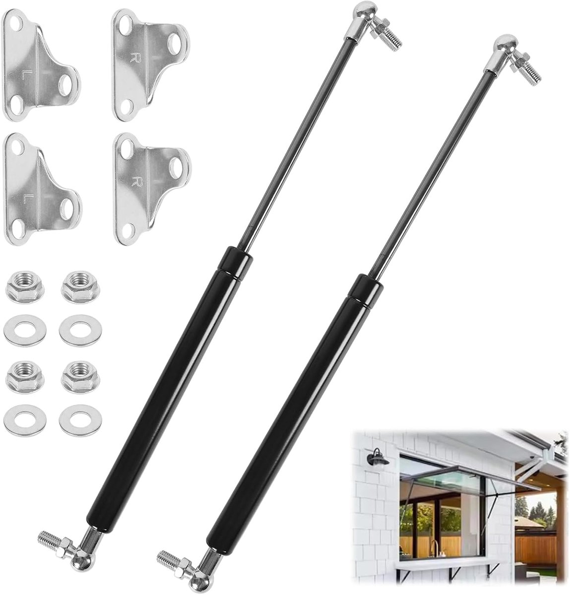 2 stuks gasveer, universele zware belasting, L-type gasveer, hydraulische gasdrukdemper, struts shocks voor zware kastdeuren, kastdeksel, aanhanger valdeur (38 cm, 300 N)