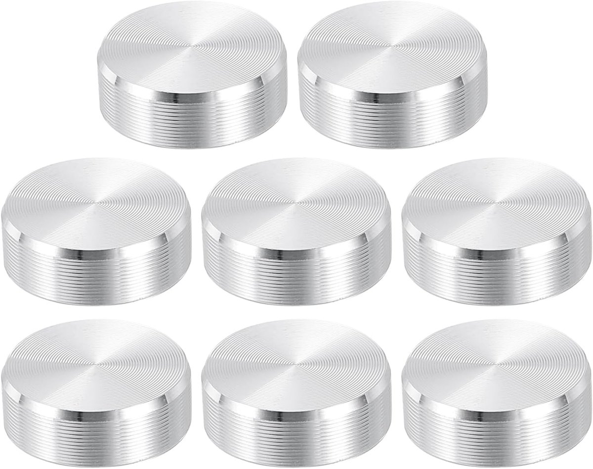 20 mm ronde vorm aluminium schijf, 8 stuks M8 draad 7 mm dikte hardware aluminium cirkel glazen tafelblad schijf voor glazen tafel, zilver