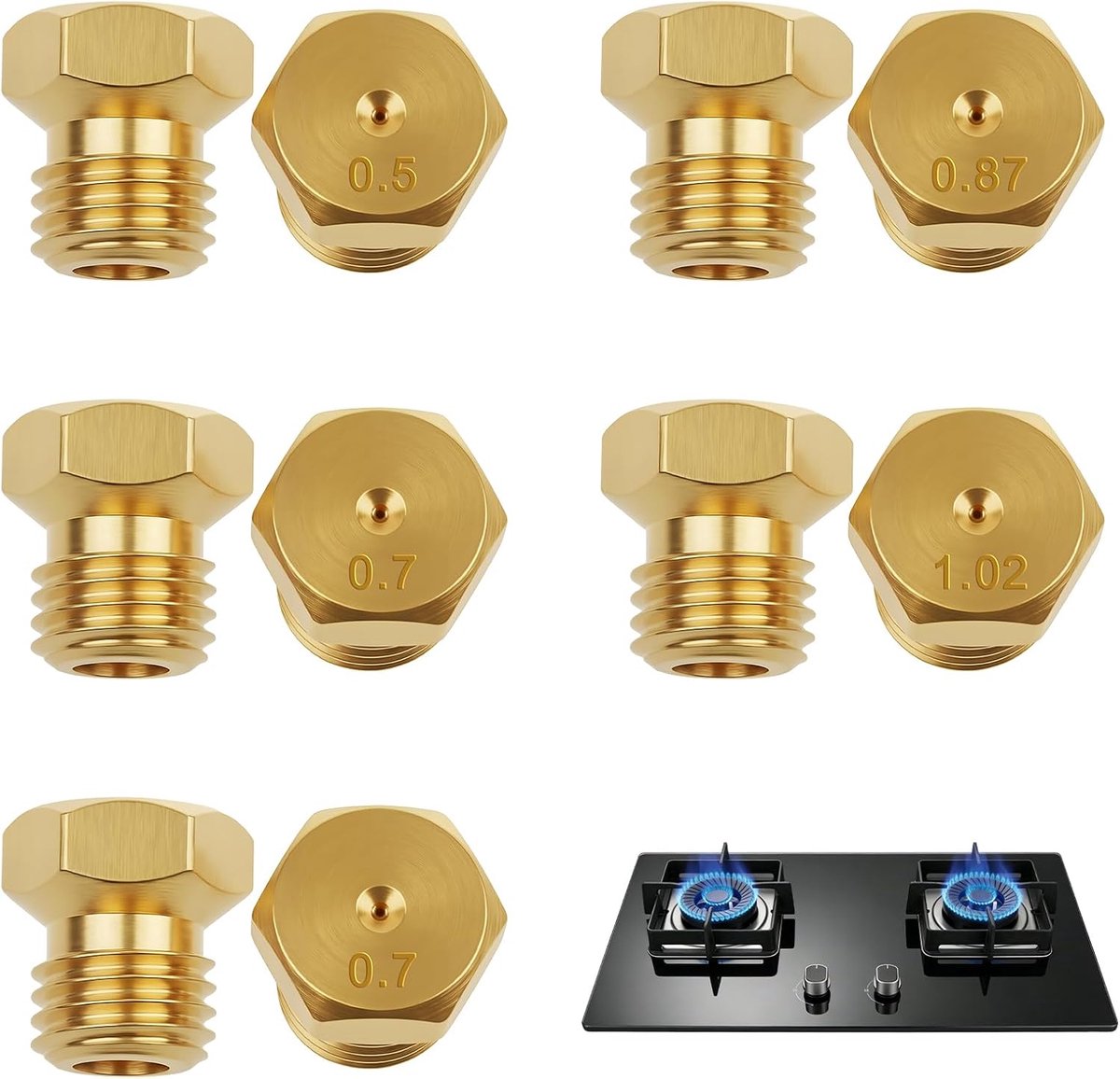 10 sproeiers van messing M6 voor brander, spuitfles brander 0,5/0,7/0,87/1,02, butaangasinjector voor instelling en vervanging, kit voor kookonderhoud