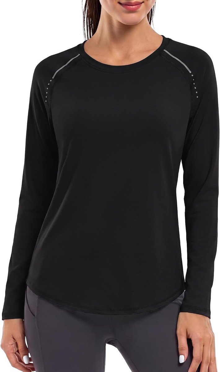 Sporttop met lange mouwen voor dames, met ronde hals en reflecterende uv-bescherming, voor fitness en wandelen