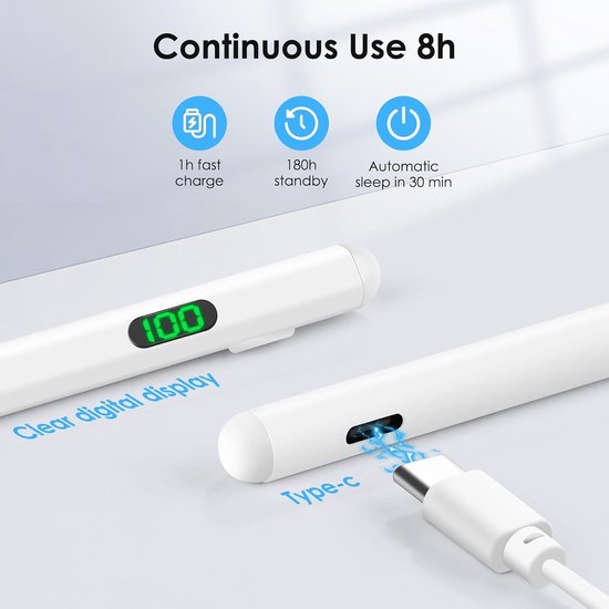 Pen voor iPad 2018-2024, stylus voor tablet met digitaal display, snel opladen, kantelgevoeligheid, compatibel met iPad 6/7/8/9/10, Air 3/4/5, Mini 5/6, Pro 11/12.9 — afbeelding 5