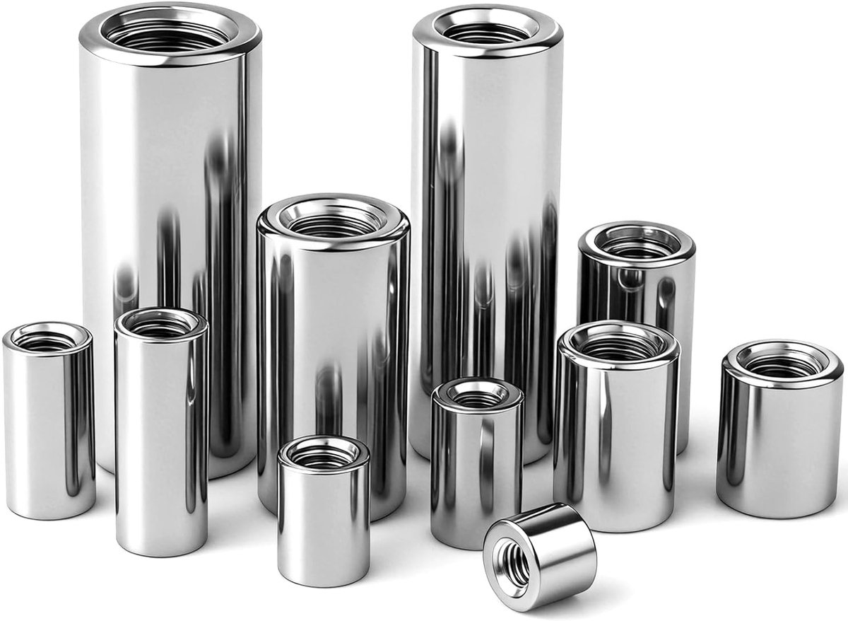 schroefdraadhuls M8 x 30 mm, 12 stuks schroefdraadmof roestvrij staal lange moeren, binnendraad ronde verbindingsmoeren, hulsmoer M8 voor de montage van huishoudelijke apparaten en