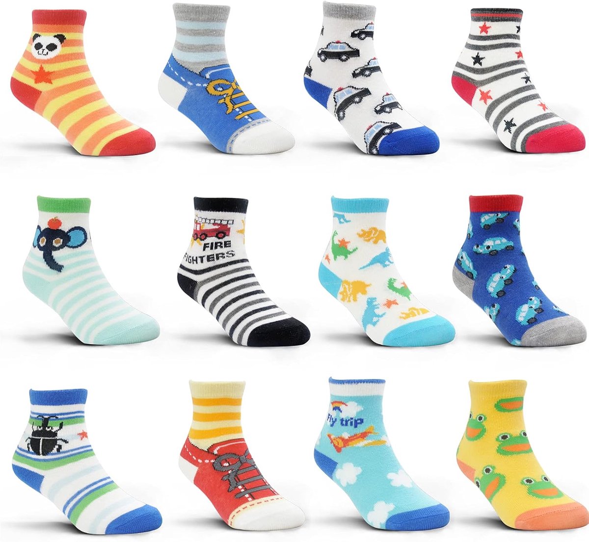 Sokken voor babymeisjes, 12 paar sokken voor jongens en meisjes van 0-7 jaar, peuters, baby‘s, kinderen, antislip