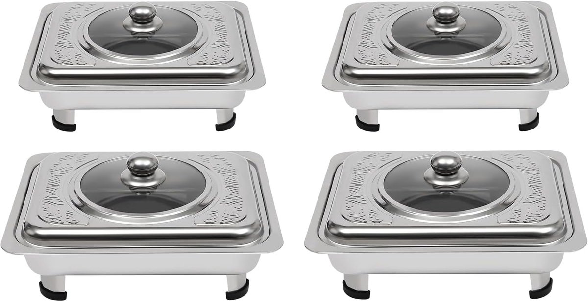 Chafing Dish Buffet Set 4 Pcs - Roestvrij staal - Corrosiebestendig - Ideaal voor catering - SnelShoppen