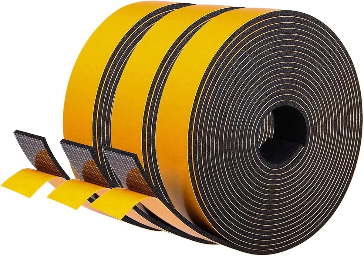 Afdichtingstape 19x3mm voor Deuren en Ramen Sealtape Zelfklevend Schuimtape Rubberen Afdichting Tegen Koude Tocht Geluidsisolatie Tochtstrip Zwart 3 Rollen Totaal 15 Meter