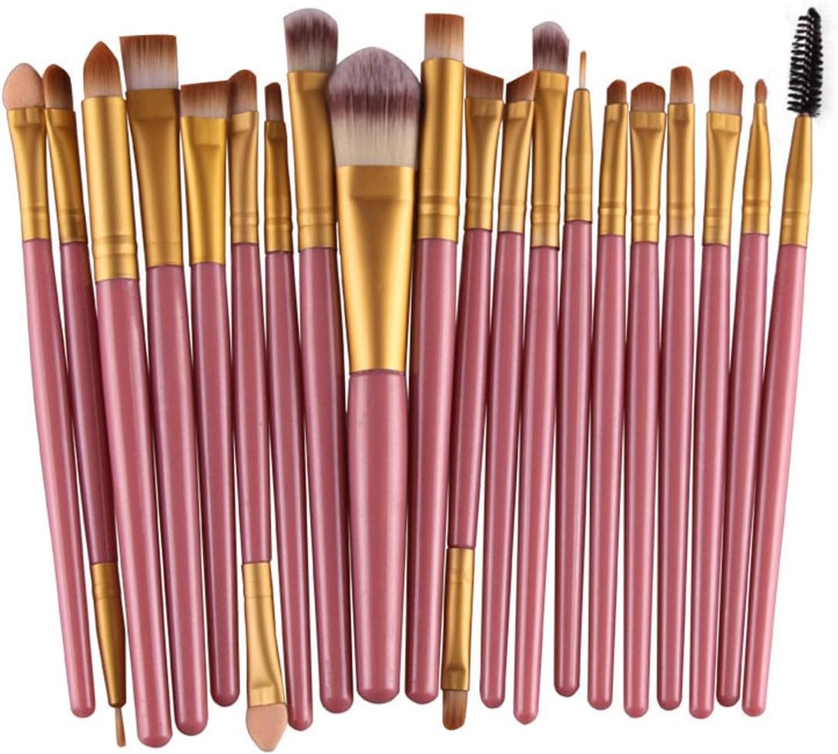 20 stuks make-upkwastenset, oogschaduw, kwasten, cosmetica, gereedschap, poedergreep, gouden ferrule, complete kit voor foundation, blush, contouring