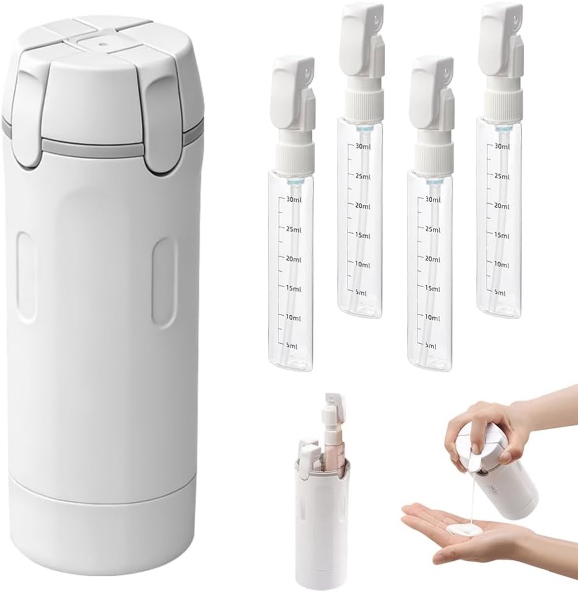 4-in-1 reisflessen om te vullen, lekvrije reisflessenset met schaal en label, reisflessen voor toiletartikelen, draagbare reisflessen voor shampoo, lotion, conditioner, douchegel